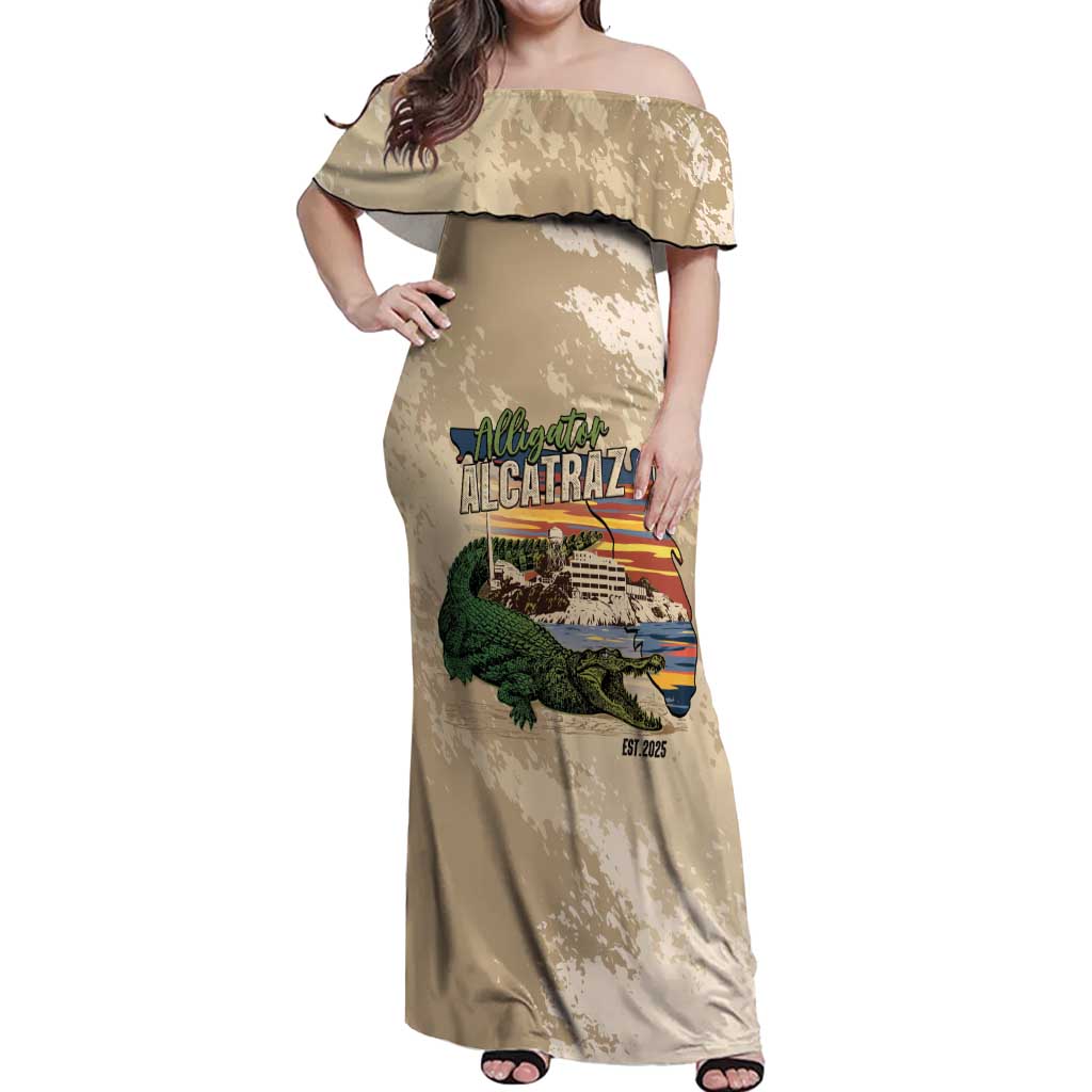 Alligator Alcatraz Retro Off Shoulder Maxi Dress The Swamp - Wonder Print Shop