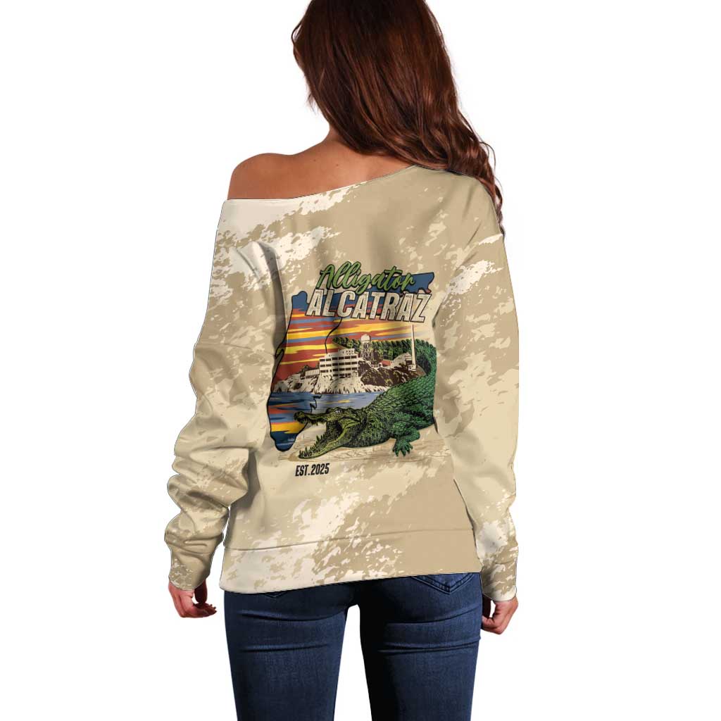 Alligator Alcatraz Retro Off Shoulder Sweater The Swamp - Wonder Print Shop