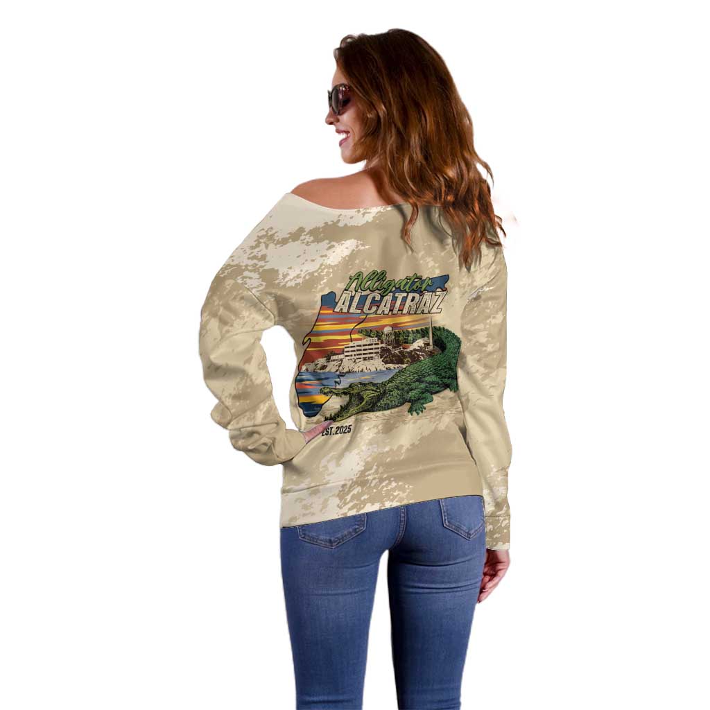 Alligator Alcatraz Retro Off Shoulder Sweater The Swamp - Wonder Print Shop