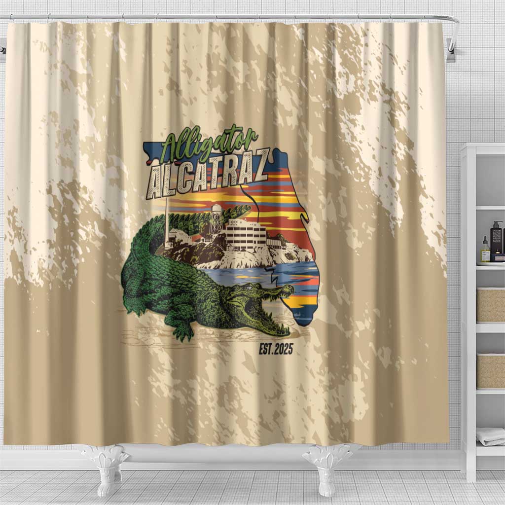 Alligator Alcatraz Retro Shower Curtain The Swamp - Wonder Print Shop