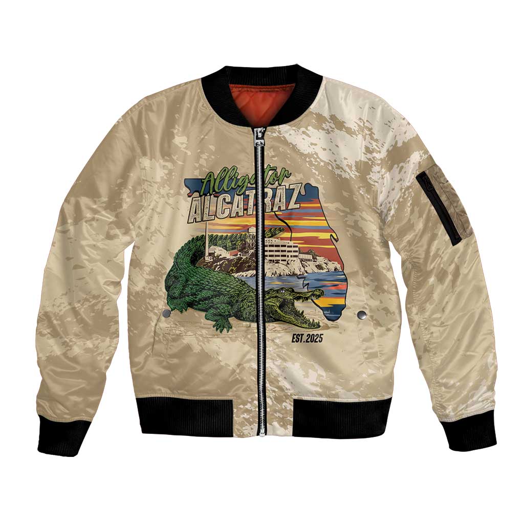 Alligator Alcatraz Retro Sleeve Zip Bomber Jacket The Swamp - Wonder Print Shop