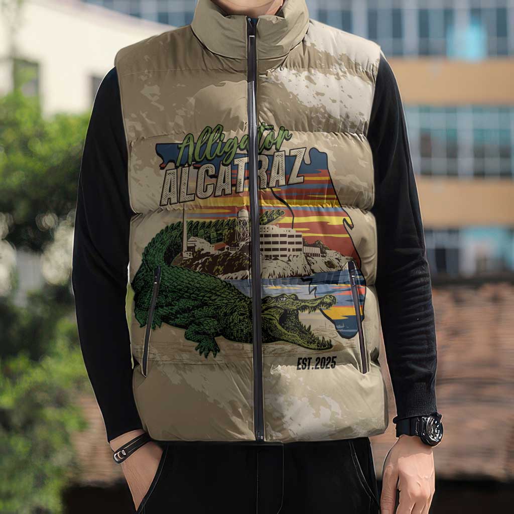 Alligator Alcatraz Retro Sleeveless Puffer Jacket The Swamp - Wonder Print Shop