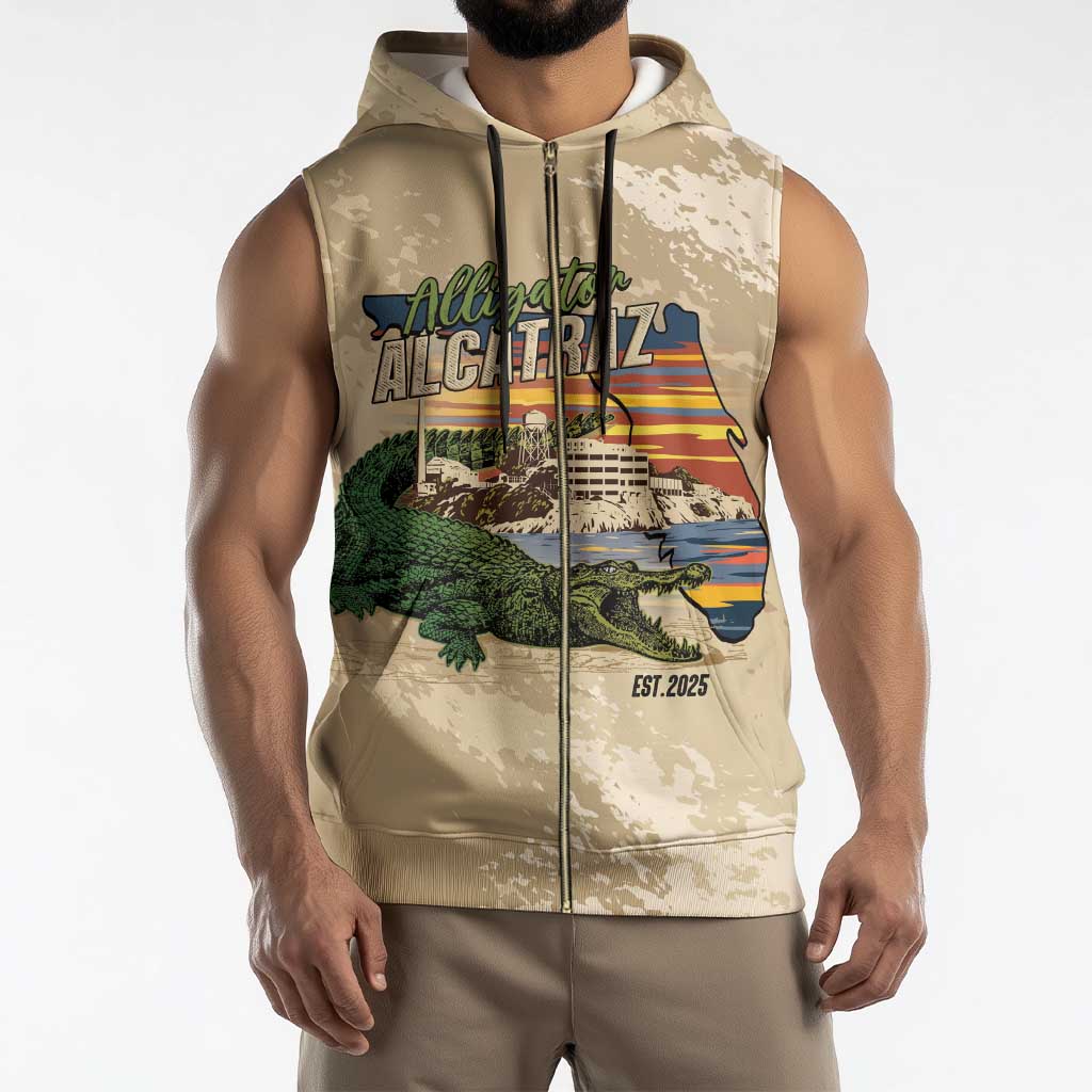 Alligator Alcatraz Retro Sleeveless Zip Hoodie The Swamp - Wonder Print Shop