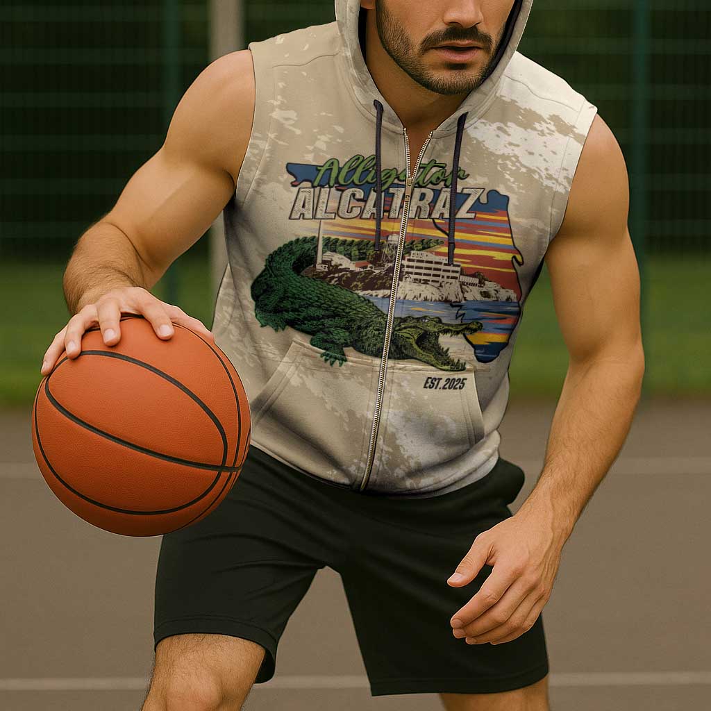 Alligator Alcatraz Retro Sleeveless Zip Hoodie The Swamp - Wonder Print Shop