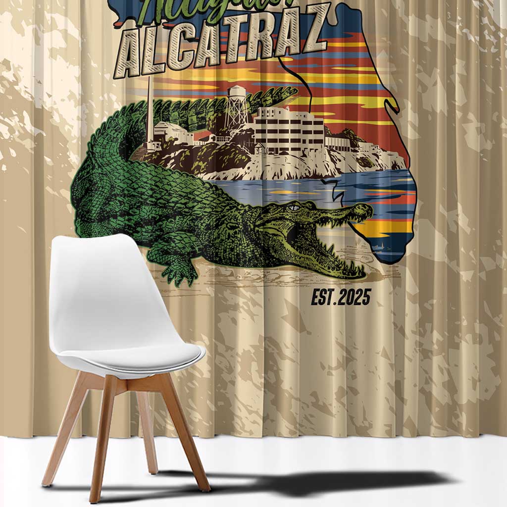 Alligator Alcatraz Retro Window Curtain The Swamp - Wonder Print Shop