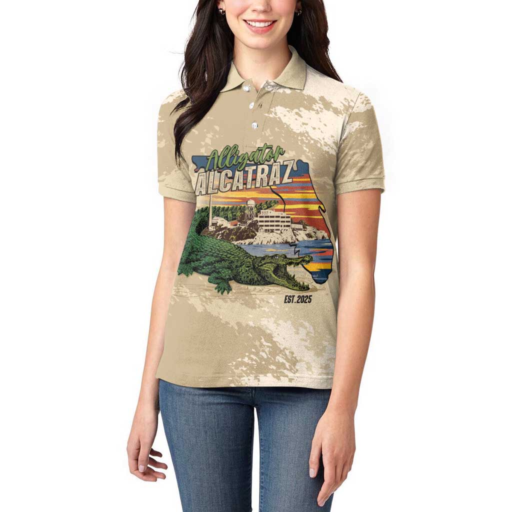 Alligator Alcatraz Retro Women Polo Shirt The Swamp - Wonder Print Shop