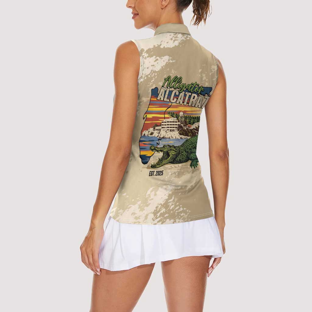 Alligator Alcatraz Retro Women Sleeveless Polo Shirt The Swamp - Wonder Print Shop