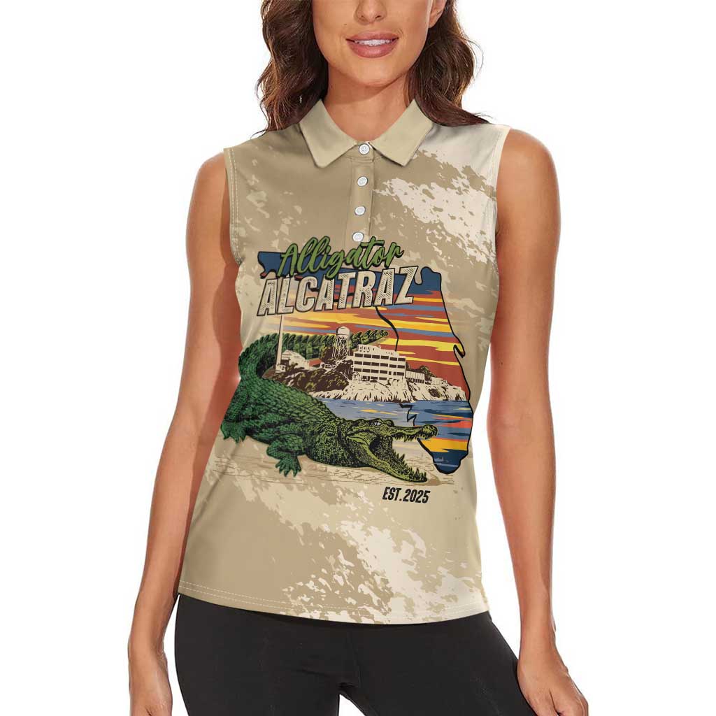 Alligator Alcatraz Retro Women Sleeveless Polo Shirt The Swamp - Wonder Print Shop
