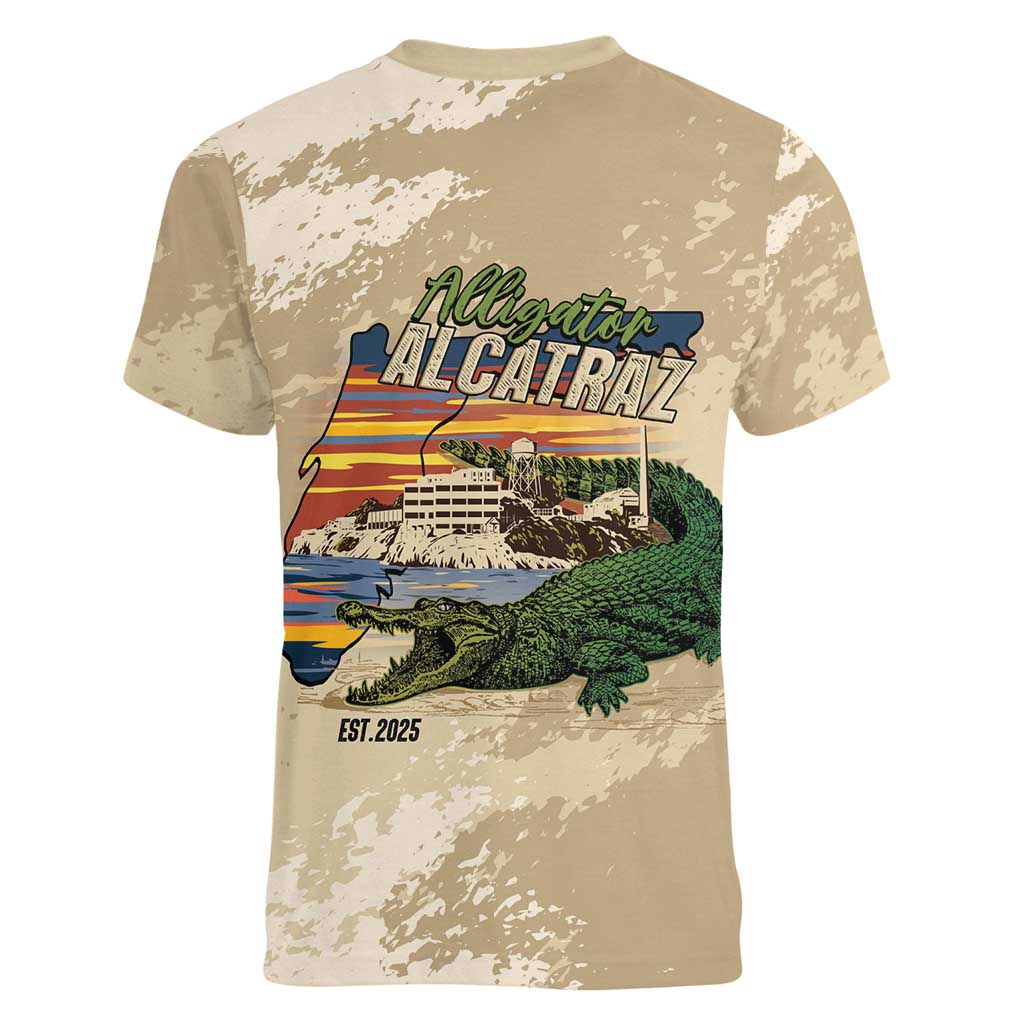 Alligator Alcatraz Retro Women V-Neck T-Shirt The Swamp - Wonder Print Shop