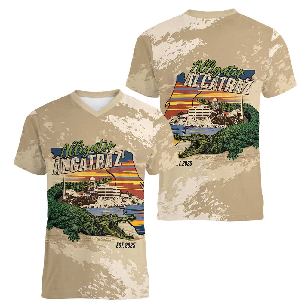 Alligator Alcatraz Retro Women V-Neck T-Shirt The Swamp - Wonder Print Shop
