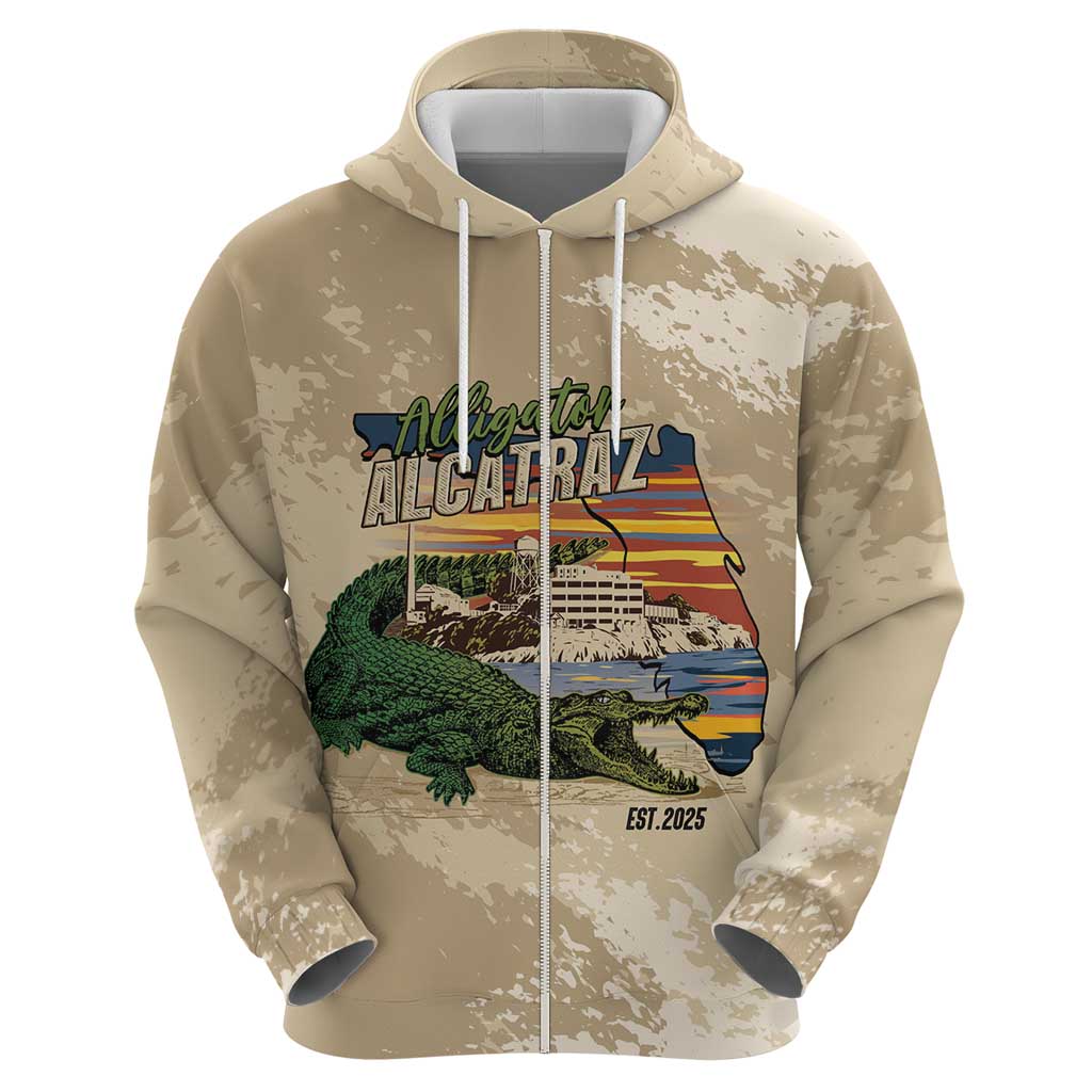 Alligator Alcatraz Retro Zip Hoodie The Swamp - Wonder Print Shop