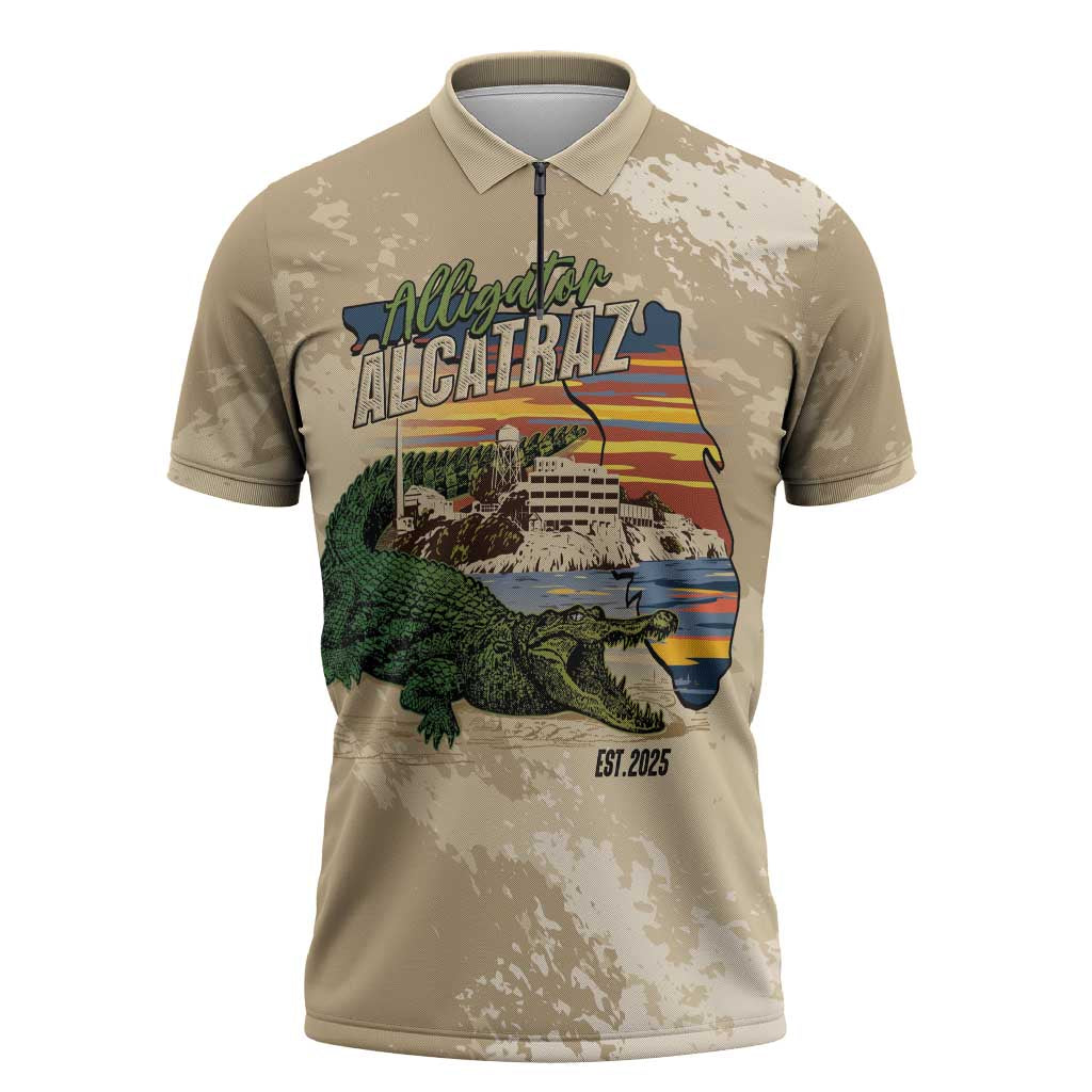 Alligator Alcatraz Retro Zipper Polo Shirt The Swamp - Wonder Print Shop