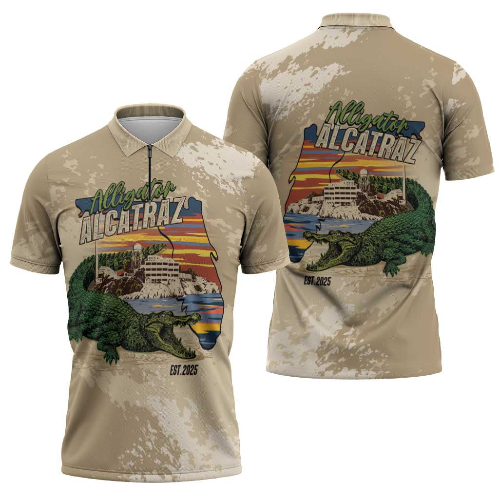 Alligator Alcatraz Retro Zipper Polo Shirt The Swamp - Wonder Print Shop