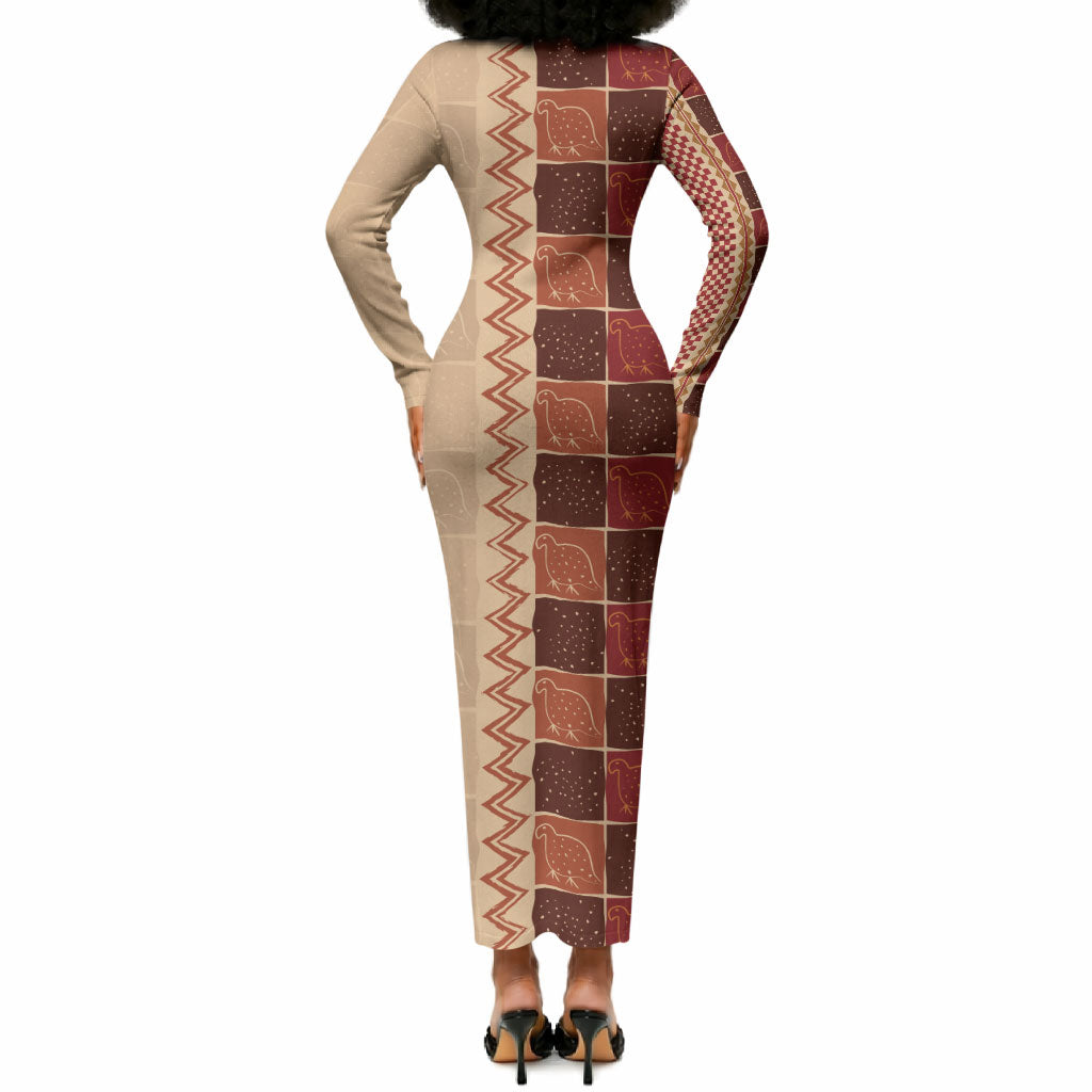Zimbabwe Heritage Kudhinda Inspired Print Long Sleeve Bodycon Dress