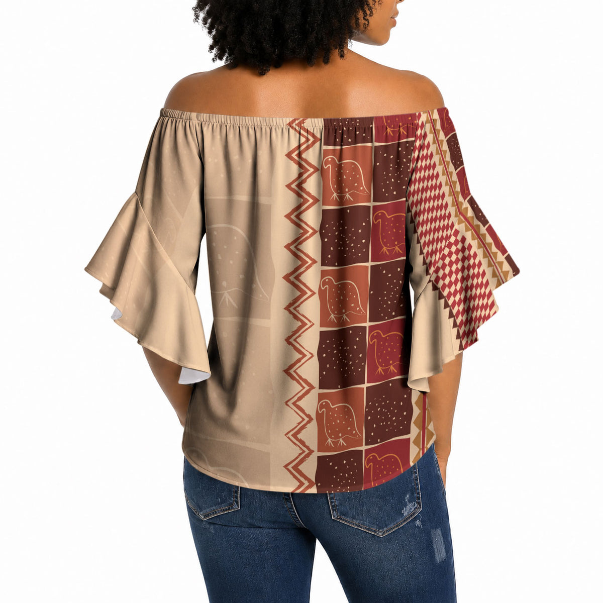 Zimbabwe Heritage Kudhinda Inspired Print Off Shoulder Wrap Waist Top