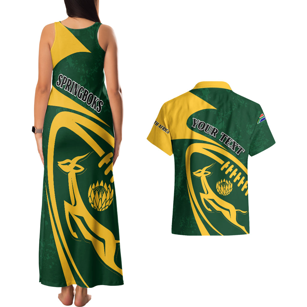 Personalised South Africa Rugby 2023 Couples Matching Tank Maxi Dress and Hawaiian Shirt Bokke Champions Sporty Dynamics LT7 - Wonder Print Shop