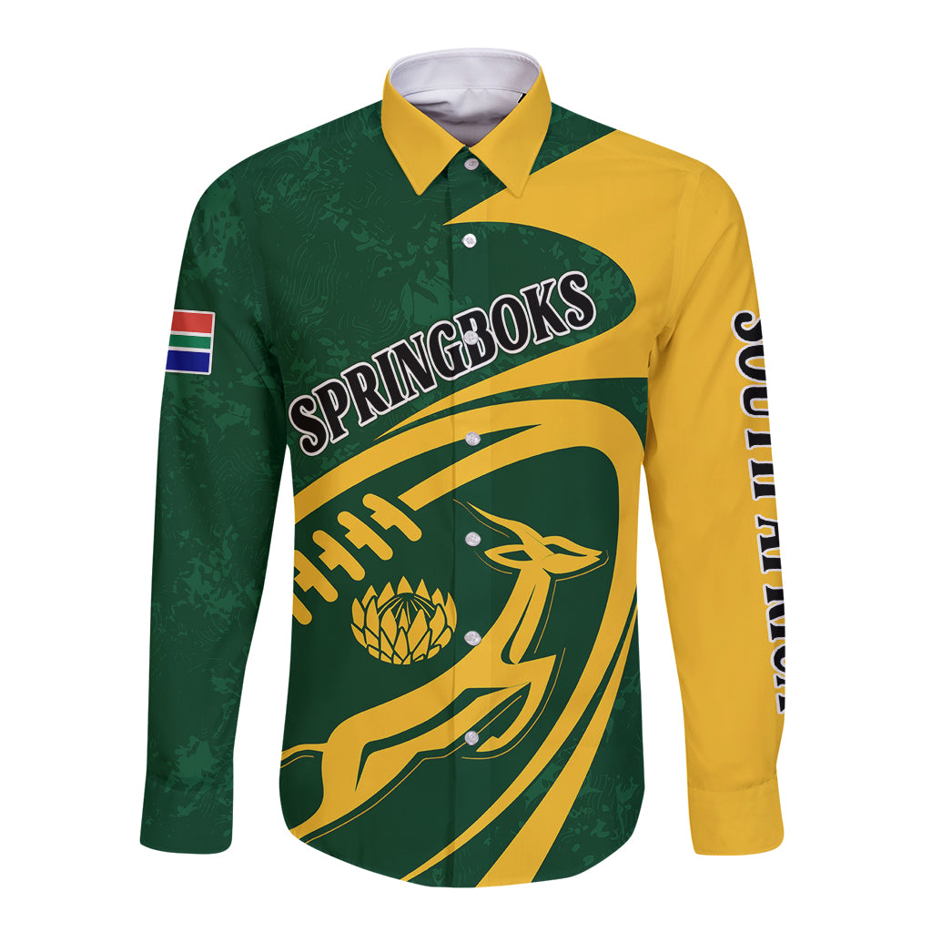 Personalised South Africa Rugby 2023 Long Sleeve Button Shirt Bokke Champions Sporty Dynamics - Wonder Print Shop