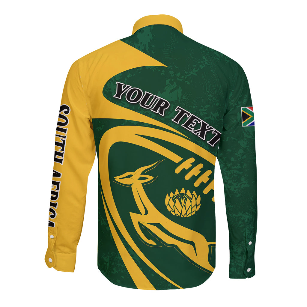 Personalised South Africa Rugby 2023 Long Sleeve Button Shirt Bokke Champions Sporty Dynamics - Wonder Print Shop