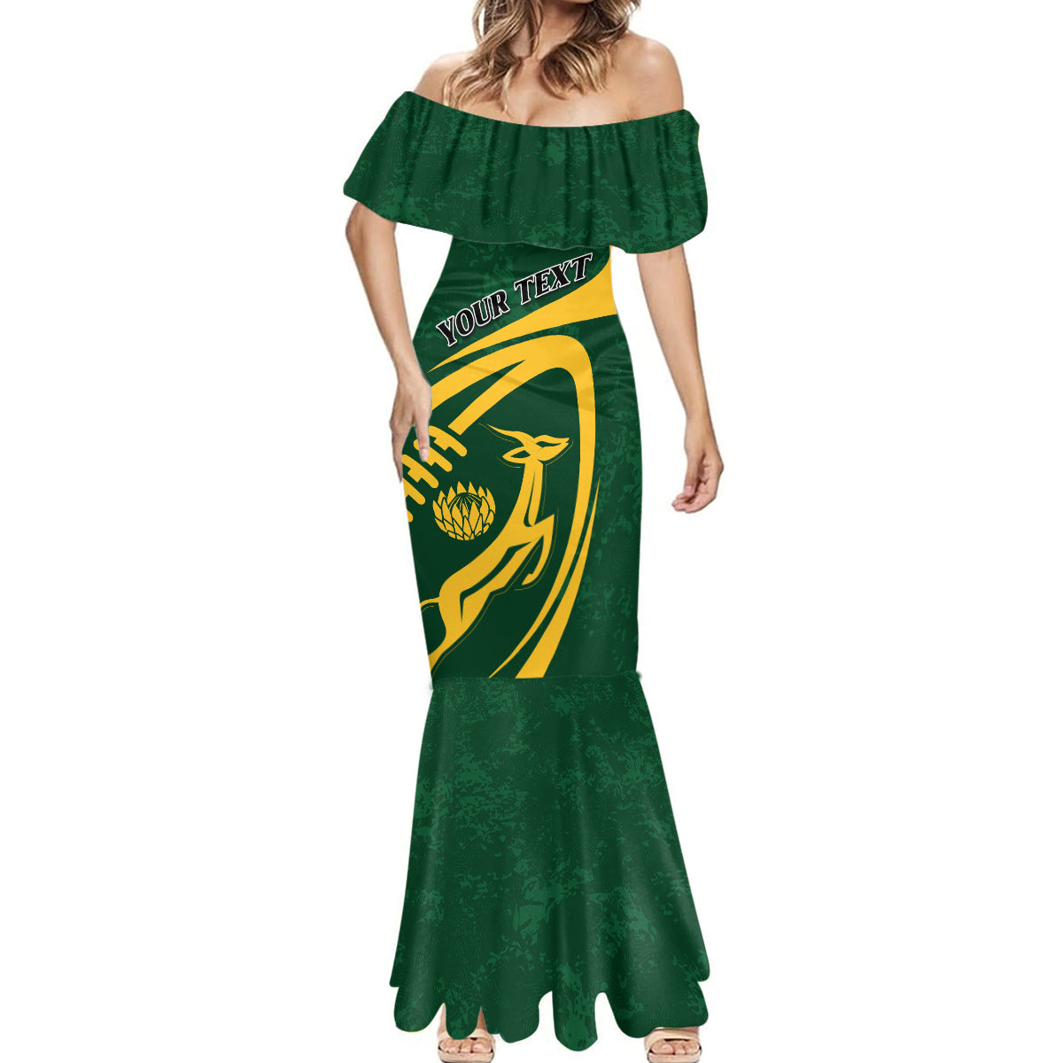 Personalised South Africa Rugby 2023 Mermaid Dress Bokke Champions Sporty Dynamics - Wonder Print Shop
