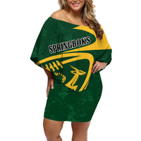 Personalised South Africa Rugby 2023 Off Shoulder Short Dress Bokke Champions Sporty Dynamics - Wonder Print Shop
