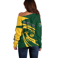 Personalised South Africa Rugby 2023 Off Shoulder Sweater Bokke Champions Sporty Dynamics - Wonder Print Shop