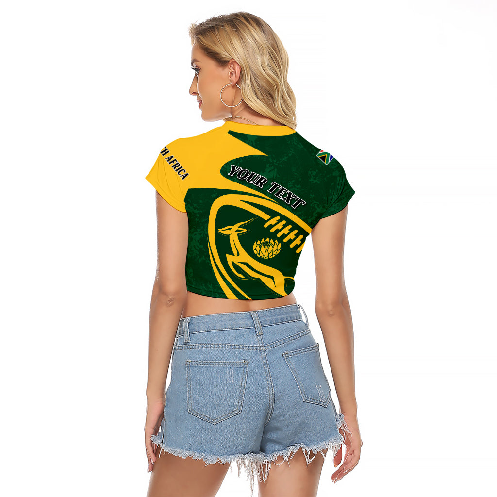 Personalised South Africa Rugby 2023 Raglan Cropped T Shirt Bokke Champions Sporty Dynamics - Wonder Print Shop