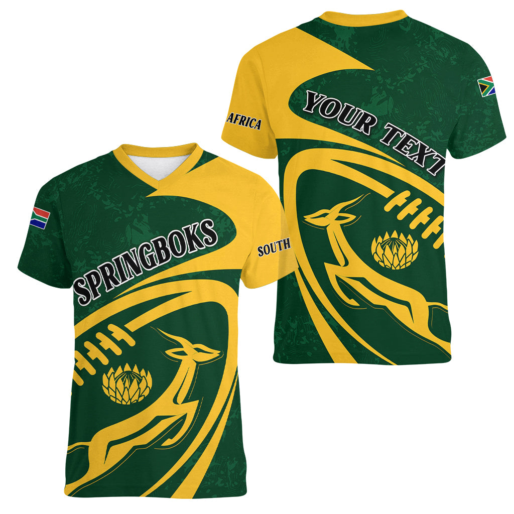Personalised South Africa Rugby 2023 Women V Neck T Shirt Bokke Champions Sporty Dynamics - Wonder Print Shop