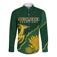 Personalised South Africa Rugby 2023 Long Sleeve Button Shirt Bokke Champions Kente Ethnic - Wonder Print Shop