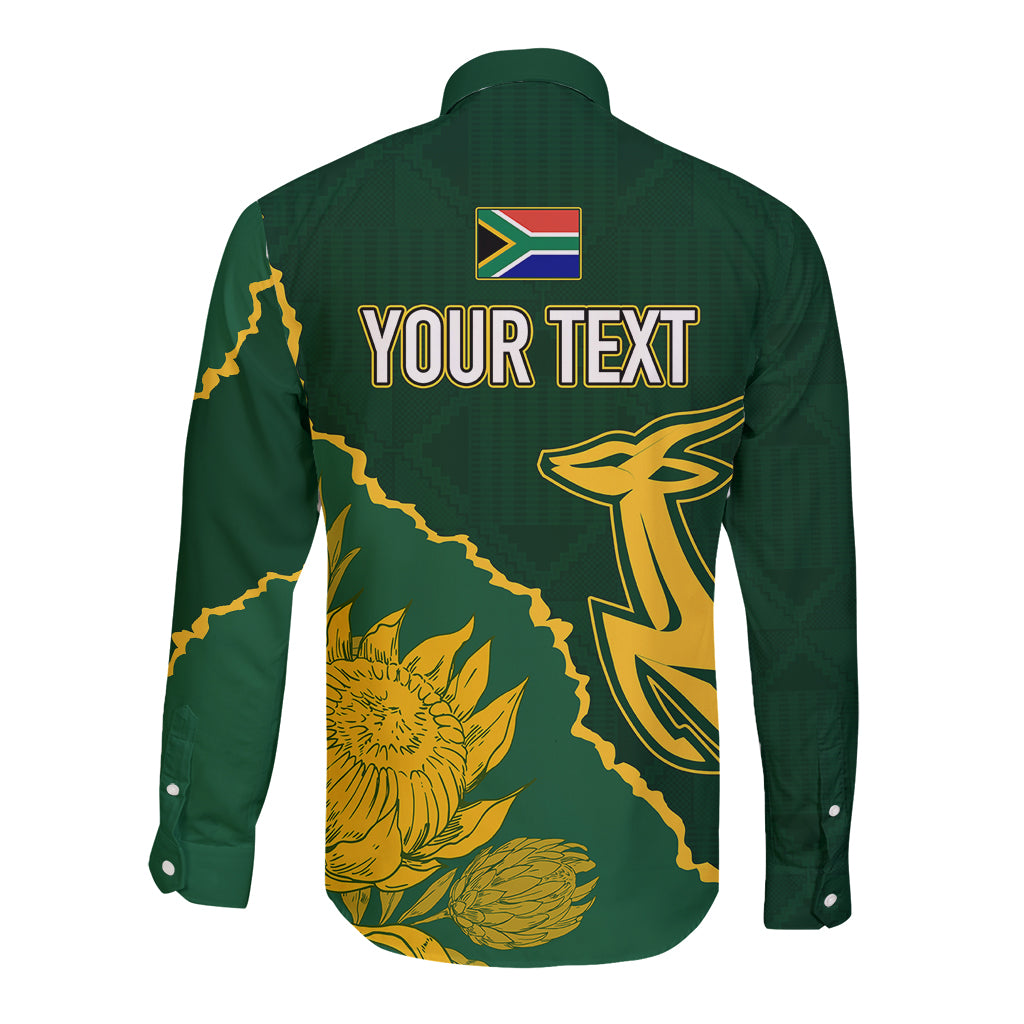 Personalised South Africa Rugby 2023 Long Sleeve Button Shirt Bokke Champions Kente Ethnic - Wonder Print Shop