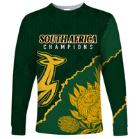 Personalised South Africa Rugby 2023 Long Sleeve Shirt Bokke Champions Kente Ethnic - Wonder Print Shop