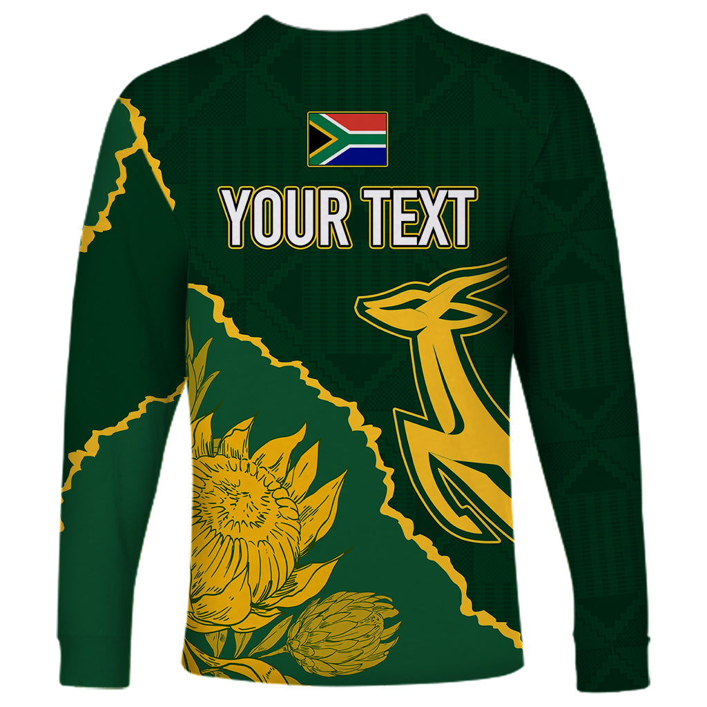 Personalised South Africa Rugby 2023 Long Sleeve Shirt Bokke Champions Kente Ethnic - Wonder Print Shop