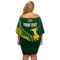 Personalised South Africa Rugby 2023 Off Shoulder Short Dress Bokke Champions Kente Ethnic - Wonder Print Shop
