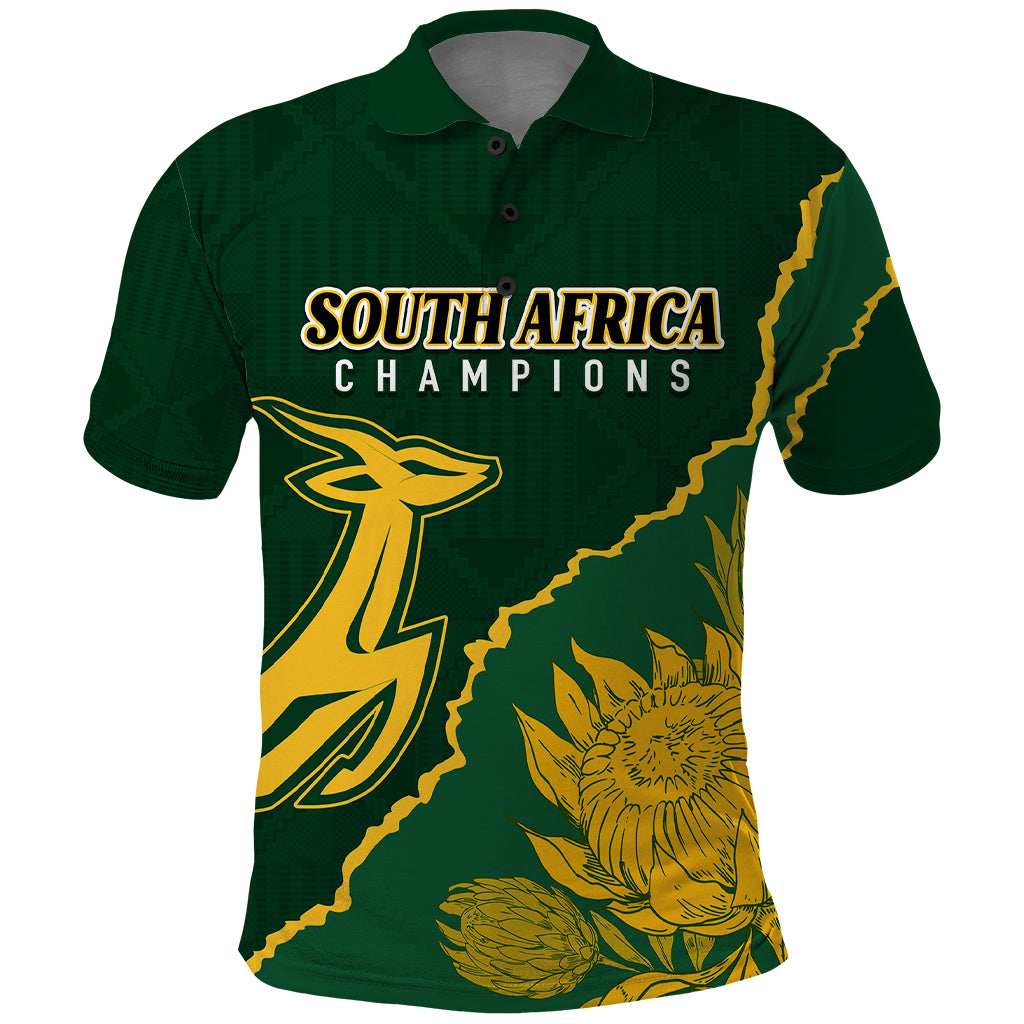 Personalised South Africa Rugby 2023 Polo Shirt Bokke Champions Kente Ethnic - Wonder Print Shop