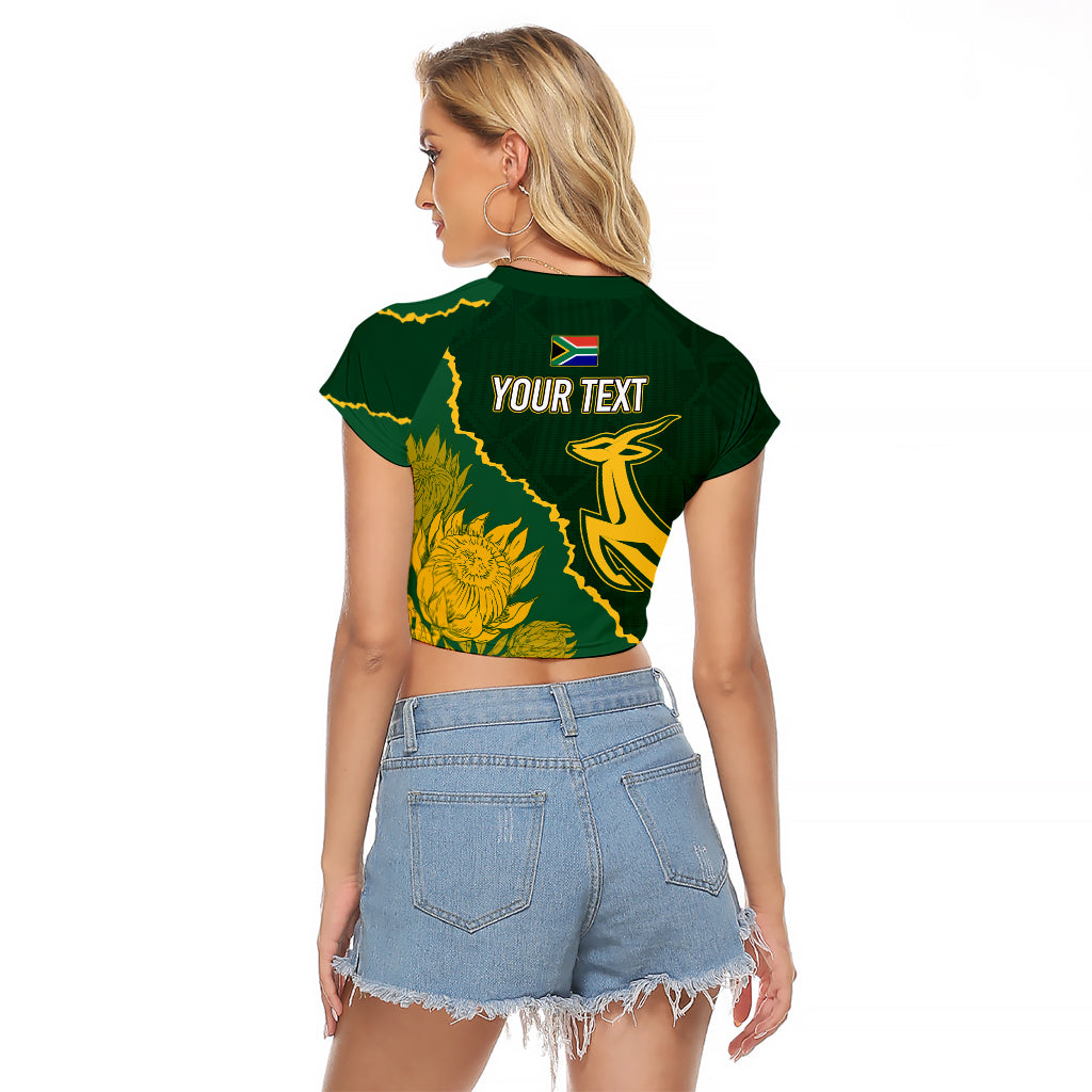Personalised South Africa Rugby 2023 Raglan Cropped T Shirt Bokke Champions Kente Ethnic - Wonder Print Shop