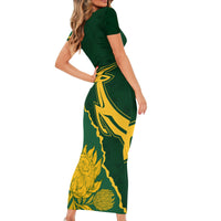 Personalised South Africa Rugby 2023 Short Sleeve Bodycon Dress Bokke Champions Kente Ethnic - Wonder Print Shop