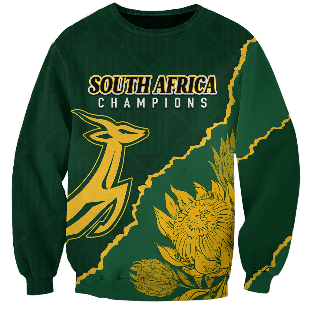 Personalised South Africa Rugby 2023 Sweatshirt Bokke Champions Kente Ethnic - Wonder Print Shop