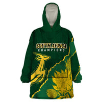 Personalised South Africa Rugby 2023 Wearable Blanket Hoodie Bokke Champions Kente Ethnic - Wonder Print Shop