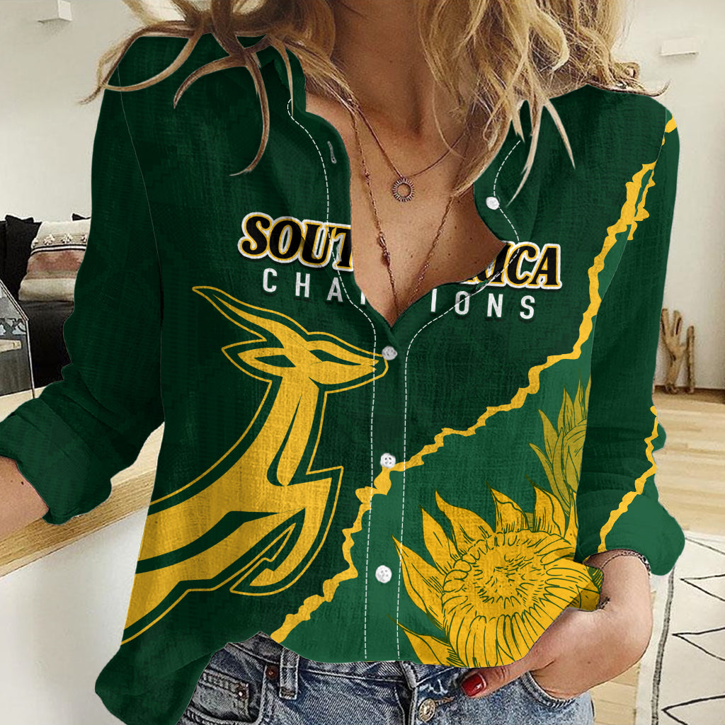 Personalised South Africa Rugby 2023 Women Casual Shirt Bokke Champions Kente Ethnic - Wonder Print Shop