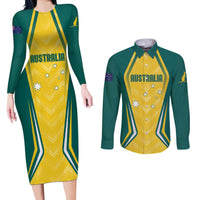 Australia 2024 Olympics Custom Couples Matching Long Sleeve Bodycon Dress and Long Sleeve Button Shirt Rise of the Roos LT7 - Wonder Print Shop