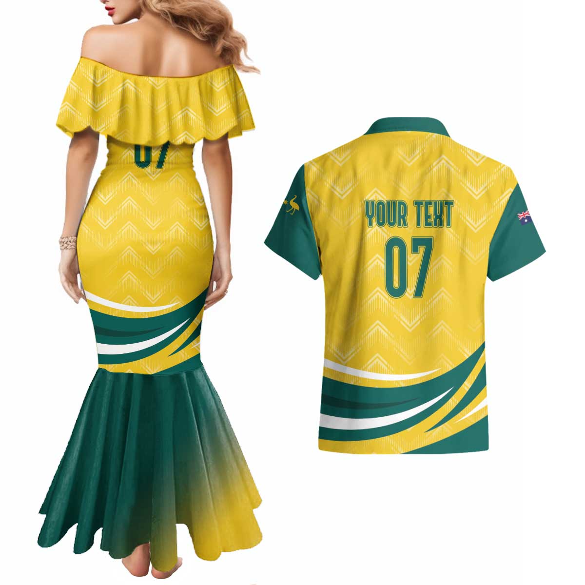 Australia 2024 Olympics Custom Couples Matching Mermaid Dress and Hawaiian Shirt Rise of the Roos LT7 - Wonder Print Shop