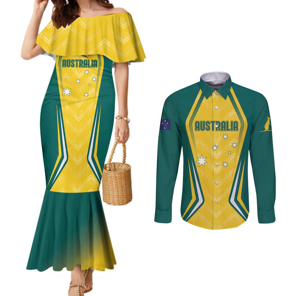 Australia 2024 Olympics Custom Couples Matching Mermaid Dress and Long Sleeve Button Shirt Rise of the Roos