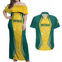 Australia 2024 Olympics Custom Couples Matching Off Shoulder Maxi Dress and Hawaiian Shirt Rise of the Roos LT7 - Wonder Print Shop