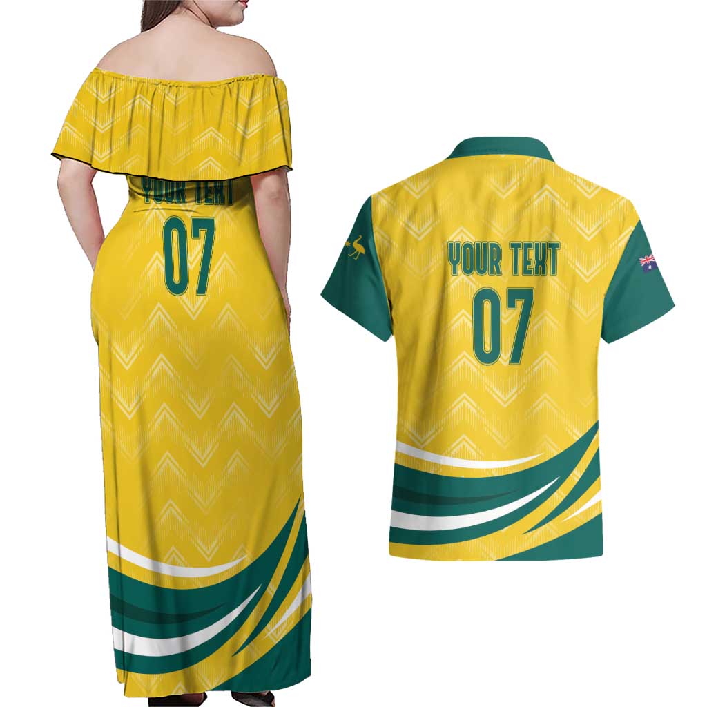 Australia 2024 Olympics Custom Couples Matching Off Shoulder Maxi Dress and Hawaiian Shirt Rise of the Roos LT7 - Wonder Print Shop