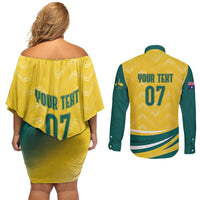 Australia 2024 Olympics Custom Couples Matching Off Shoulder Short Dress and Long Sleeve Button Shirt Rise of the Roos LT7 - Wonder Print Shop