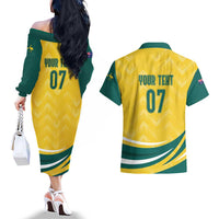 Australia 2024 Olympics Custom Couples Matching Off The Shoulder Long Sleeve Dress and Hawaiian Shirt Rise of the Roos LT7 - Wonder Print Shop