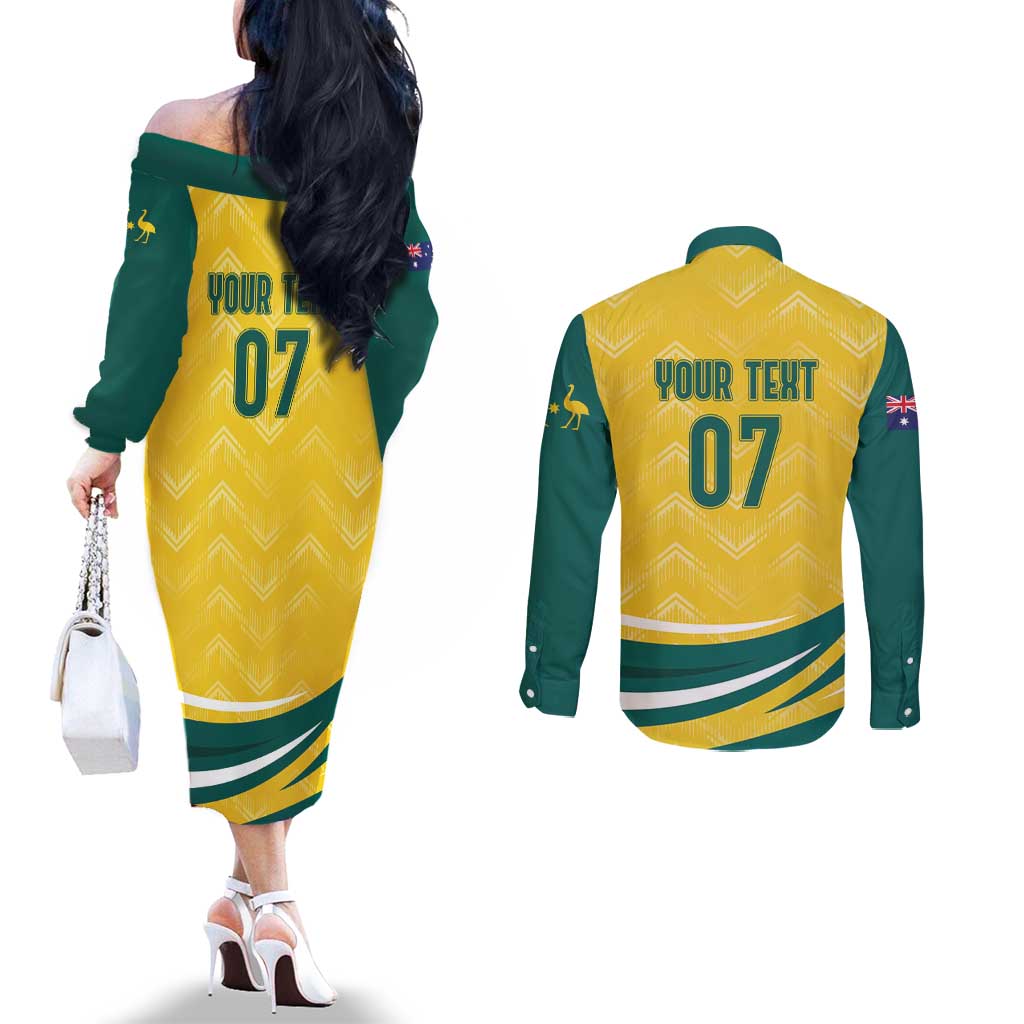 Australia 2024 Olympics Custom Couples Matching Off The Shoulder Long Sleeve Dress and Long Sleeve Button Shirt Rise of the Roos