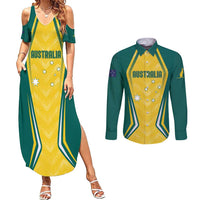 Australia 2024 Olympics Custom Couples Matching Summer Maxi Dress and Long Sleeve Button Shirt Rise of the Roos LT7 - Wonder Print Shop