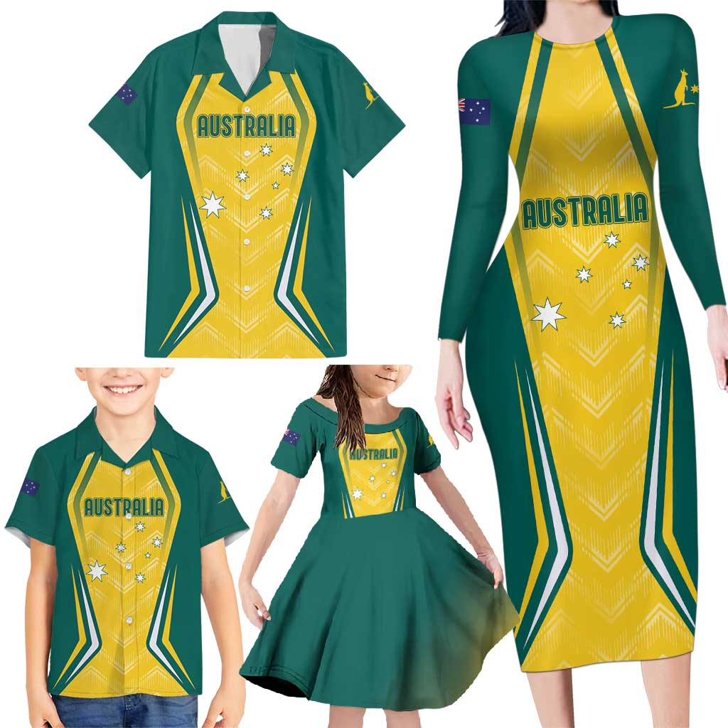Australia 2024 Olympics Custom Family Matching Long Sleeve Bodycon Dress and Hawaiian Shirt Rise of the Roos LT7 - Wonder Print Shop