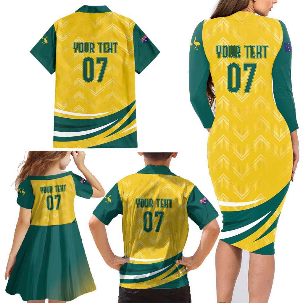 Australia 2024 Olympics Custom Family Matching Long Sleeve Bodycon Dress and Hawaiian Shirt Rise of the Roos LT7 - Wonder Print Shop