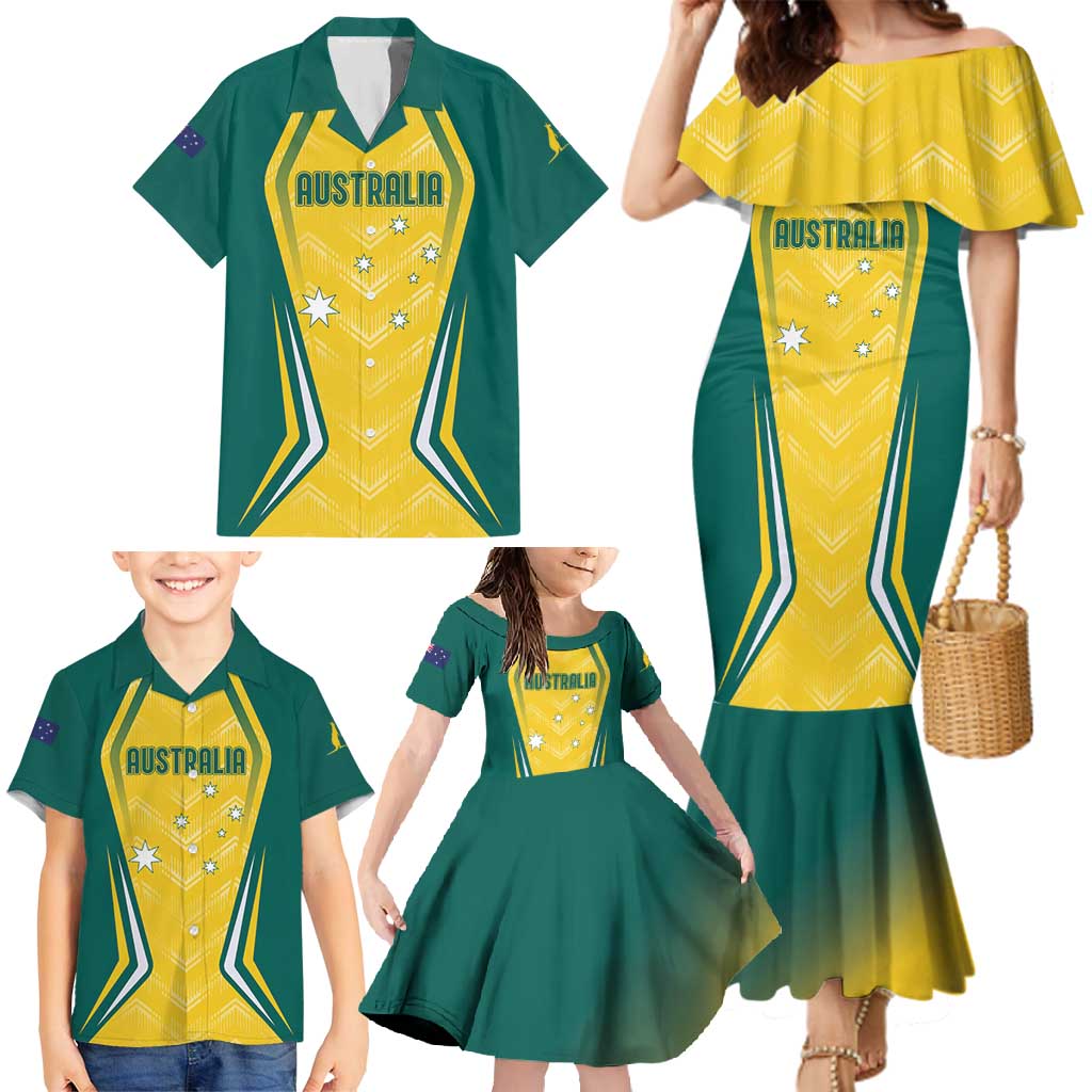 Australia 2024 Olympics Custom Family Matching Mermaid Dress and Hawaiian Shirt Rise of the Roos LT7 - Wonder Print Shop
